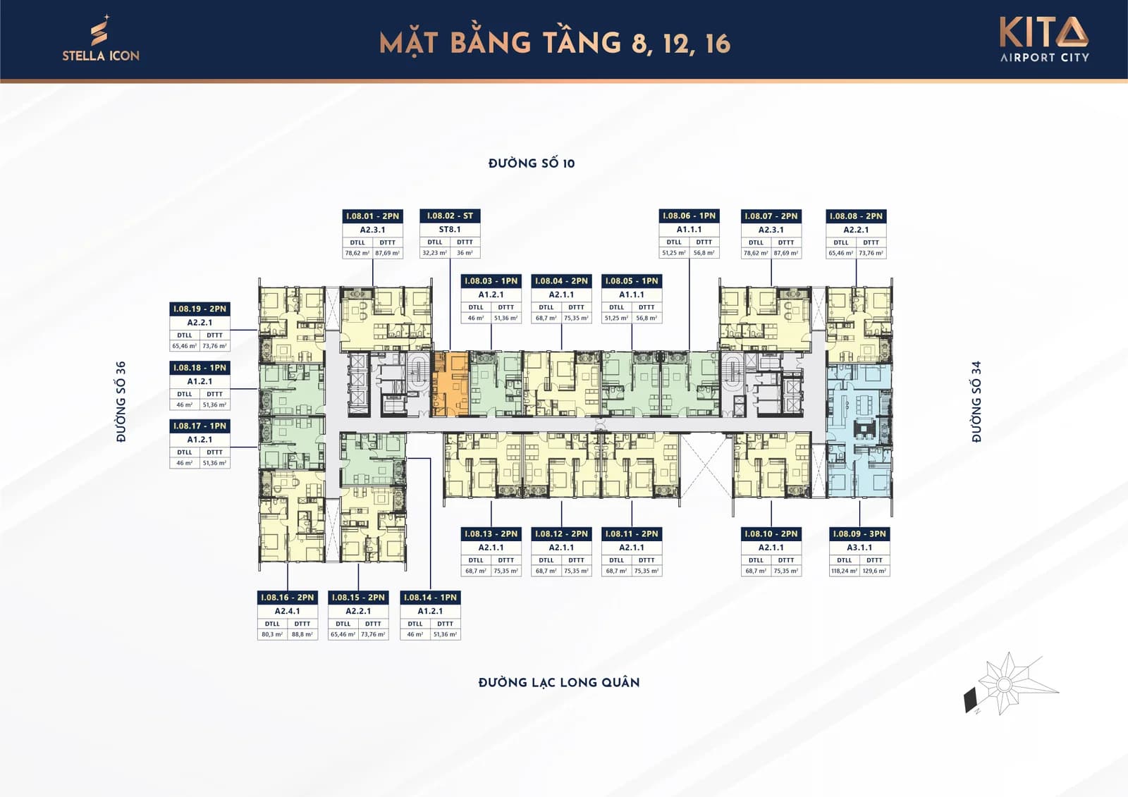 Mặt bằng Tầng 8 · 12 · 16 dự án Stella Icon Cần Thơ