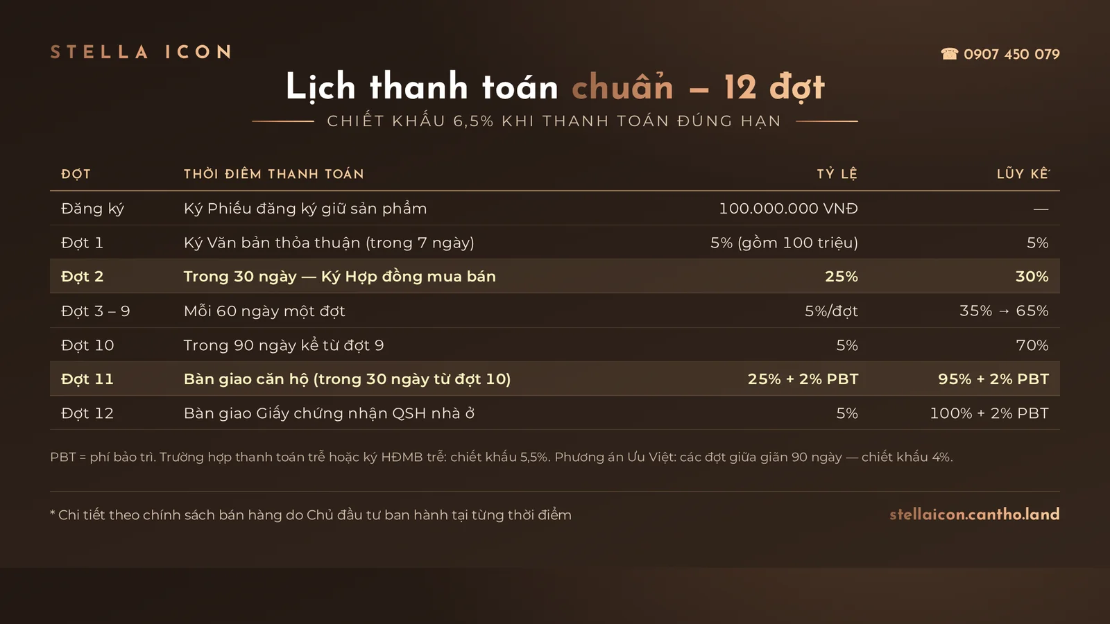 Lịch thanh toán chuẩn 12 đợt Stella Icon