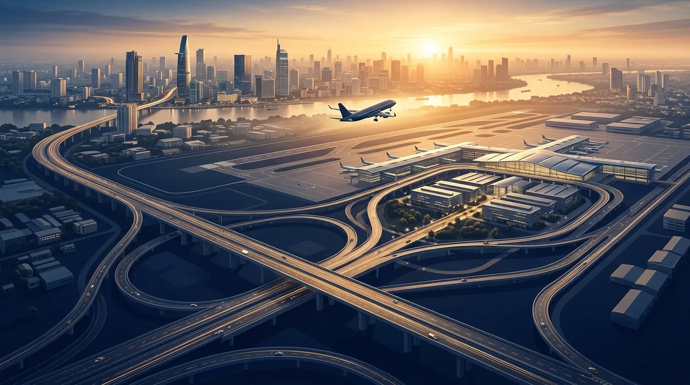 Minh họa hạ tầng sân bay và cao tốc kết nối khu vực Stella Icon Cần Thơ